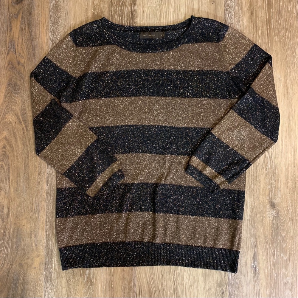Brown and Black with Metallic Striped Sweater